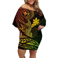 Hawaii Off Shoulder Short Dress Hammerhead Shark Tattoo Mix Polynesian Plumeria Reggae Version LT14 Women Reggae - Polynesian Pride