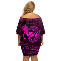 Hawaii Off Shoulder Short Dress Hammerhead Shark Tattoo Mix Polynesian Plumeria Pink Version LT14 - Polynesian Pride