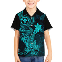 hawaii-kid-hawaiian-shirt-hammerhead-shark-tattoo-mix-polynesian-plumeria-turquoise-version
