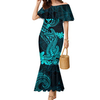 Hawaii Mermaid Dress Hammerhead Shark Tattoo Mix Polynesian Plumeria Turquoise Version LT14 Women Turquoise - Polynesian Pride