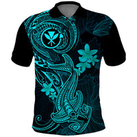 Hawaii Polo Shirt Hammerhead Shark Tattoo Mix Polynesian Plumeria Turquoise Version LT14 Turquoise - Polynesian Pride