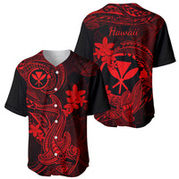 Hawaii Baseball Jersey Hammerhead Shark Tattoo Mix Polynesian Plumeria Red Version LT14 - Polynesian Pride