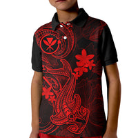 Hawaii Kid Polo Shirt Hammerhead Shark Tattoo Mix Polynesian Plumeria Red Version LT14 Kid Red - Polynesian Pride