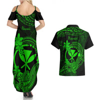 hawaii-couples-matching-summer-maxi-dress-and-hawaiian-shirt-hammerhead-shark-tattoo-mix-polynesian-plumeria-green-version