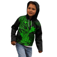 Hawaii Kid Hoodie Hammerhead Shark Tattoo Mix Polynesian Plumeria Green Version LT14 - Polynesian Pride