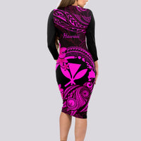 hawaii-long-sleeve-bodycon-dress-turtle-mix-polynesian-plumeria-pink-version