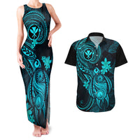Hawaii Couples Matching Tank Maxi Dress and Hawaiian Shirt Turtle Mix Polynesian Plumeria Turquoise Version LT14 Turquoise - Polynesian Pride