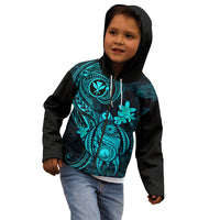 Hawaii Kid Hoodie Turtle Mix Polynesian Plumeria Turquoise Version LT14 - Polynesian Pride