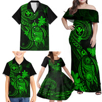 hawaii-family-matching-off-shoulder-maxi-dress-and-hawaiian-shirt-turtle-mix-polynesian-plumeria-green-version