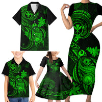 hawaii-family-matching-short-sleeve-bodycon-dress-and-hawaiian-shirt-turtle-mix-polynesian-plumeria-green-version