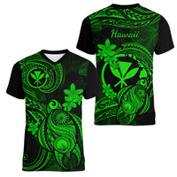 hawaii-women-v-neck-t-shirt-turtle-mix-polynesian-plumeria-green-version