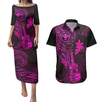 Hawaii Couples Matching Puletasi Dress and Hawaiian Shirt Ukulele Mix Polynesian Plumeria Pink Version LT14 Pink - Polynesian Pride