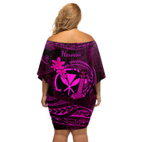 Hawaii Off Shoulder Short Dress Ukulele Mix Polynesian Plumeria Pink Version LT14 - Polynesian Pride
