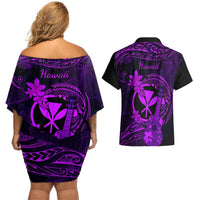 hawaii-couples-matching-off-shoulder-short-dress-and-hawaiian-shirt-ukulele-mix-polynesian-plumeria-purple-version