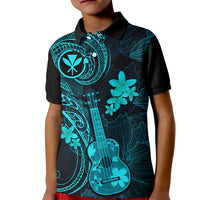 Hawaii Kid Polo Shirt Ukulele Mix Polynesian Plumeria Turquoise Version LT14 Kid Turquoise - Polynesian Pride
