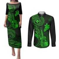 Hawaii Couples Matching Puletasi Dress and Long Sleeve Button Shirts Ukulele Mix Polynesian Plumeria Green Version LT14 Green - Polynesian Pride