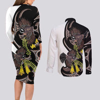 New Zealand Valentines Day Couples Matching Long Sleeve Bodycon Dress and Long Sleeve Button Shirt Piwakawaka Lovers Maori Koru Tattoo - Polynesian Pride