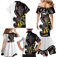 New Zealand Valentines Day Family Matching Mermaid Dress and Hawaiian Shirt Piwakawaka Lovers Maori Koru Tattoo - Polynesian Pride