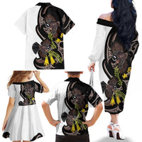 New Zealand Valentines Day Family Matching Off The Shoulder Long Sleeve Dress and Hawaiian Shirt Piwakawaka Lovers Maori Koru Tattoo - Polynesian Pride