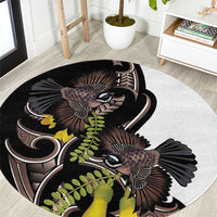 New Zealand Valentines Day Round Carpet Piwakawaka Lovers Maori Koru Tattoo - Polynesian Pride
