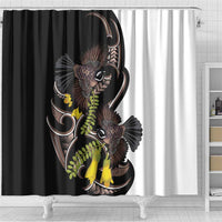 New Zealand Valentines Day Shower Curtain Piwakawaka Lovers Maori Koru Tattoo - Polynesian Pride