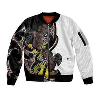New Zealand Valentines Day Sleeve Zip Bomber Jacket Piwakawaka Lovers Maori Koru Tattoo - Polynesian Pride