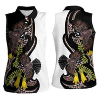 New Zealand Valentines Day Women Sleeveless Polo Shirt Piwakawaka Lovers Maori Koru Tattoo - Polynesian Pride