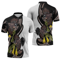 New Zealand Valentines Day Zipper Polo Shirt Piwakawaka Lovers Maori Koru Tattoo - Polynesian Pride