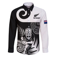 New Zealand Silver Fern Rugby Family Matching Off Shoulder Short Dress and Hawaiian Shirt Go Champions NZ All Black Maori Koru LT14 Dad's Shirt - Long Sleeve Black - Polynesian Pride