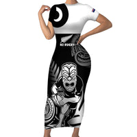 Custom New Zealand Silver Fern Rugby Family Matching Short Sleeve Bodycon Dress and Hawaiian Shirt Go Champions NZ All Black Maori Koru LT14 Mom's Dress Black - Polynesian Pride