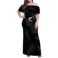 New Zealand Silver Fern Rugby Family Matching Off Shoulder Maxi Dress and Hawaiian Shirt 2023 Go Aotearoa Champions World Cup LT14 Mom's Dress Black - Polynesian Pride