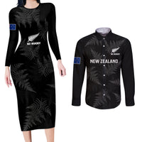Custom New Zealand Silver Fern Rugby Couples Matching Long Sleeve Bodycon Dress and Long Sleeve Button Shirts 2023 Go Aotearoa Champions World Cup LT14 Black - Polynesian Pride