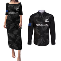 Custom New Zealand Silver Fern Rugby Couples Matching Puletasi Dress and Long Sleeve Button Shirts 2023 Go Aotearoa Champions World Cup LT14 Black - Polynesian Pride
