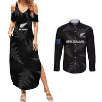 Custom New Zealand Silver Fern Rugby Couples Matching Summer Maxi Dress and Long Sleeve Button Shirts 2023 Go Aotearoa Champions World Cup LT14 Black - Polynesian Pride