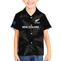 Custom New Zealand Silver Fern Rugby Family Matching Short Sleeve Bodycon Dress and Hawaiian Shirt 2023 Go Aotearoa Champions World Cup LT14 Son's Shirt Black - Polynesian Pride