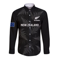 Custom New Zealand Silver Fern Rugby Long Sleeve Button Shirt 2023 Go Aotearoa Champions World Cup LT14 Unisex Black - Polynesian Pride