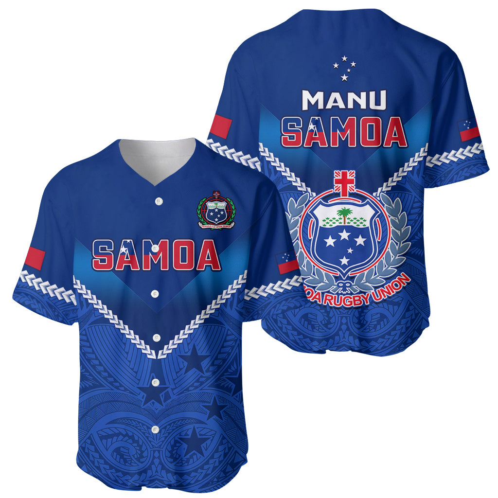 Samoa Rugby Baseball Jersey 2023 Go Manu Samoa With Polynesian Tattoo LT14 Blue - Polynesian Pride
