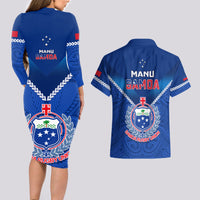 Samoa Rugby Couples Matching Long Sleeve Bodycon Dress and Hawaiian Shirt 2023 Go Manu Samoa LT14 - Polynesian Pride