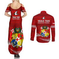 Tonga Rugby Couples Matching Summer Maxi Dress and Long Sleeve Button Shirts 2023 Ikale Tahi Tongan Ngatu Pattern LT14 - Polynesian Pride