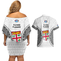 Fiji Rugby Couples Matching Off Shoulder Short Dress and Hawaiian Shirt 2023 Go Champions World Cup Fijian Tapa Pattern LT14 - Polynesian Pride