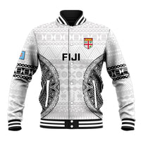 Custom Fiji Rugby Baseball Jacket 2023 Go Champions World Cup Fijian Tapa Pattern LT14 Unisex White - Polynesian Pride