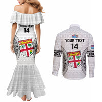 Custom Fiji Rugby Couples Matching Mermaid Dress and Long Sleeve Button Shirts 2023 Go Champions World Cup Fijian Tapa Pattern LT14 - Polynesian Pride