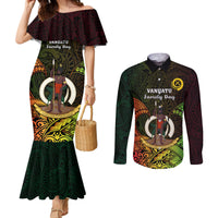 Personalised Vanuatu Family Day Couples Matching Mermaid Dress and Long Sleeve Button Shirt Happy 26 December Vanuatuan Pig Tusk LT14 Black - Polynesian Pride