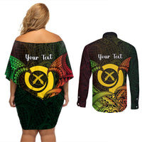 Personalised Vanuatu Family Day Couples Matching Off Shoulder Short Dress and Long Sleeve Button Shirt Happy 26 December Vanuatuan Pig Tusk LT14 - Polynesian Pride