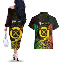 Personalised Vanuatu Family Day Couples Matching Off The Shoulder Long Sleeve Dress and Hawaiian Shirt Happy 26 December Vanuatuan Pig Tusk LT14 - Polynesian Pride