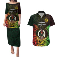 Personalised Vanuatu Family Day Couples Matching Puletasi Dress and Hawaiian Shirt Happy 26 December Vanuatuan Pig Tusk LT14 Black - Polynesian Pride