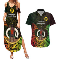 Personalised Vanuatu Family Day Couples Matching Summer Maxi Dress and Hawaiian Shirt Happy 26 December Vanuatuan Pig Tusk LT14 Black - Polynesian Pride
