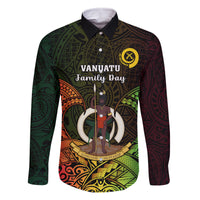 Personalised Vanuatu Family Day Family Matching Mermaid Dress and Hawaiian Shirt Happy 26 December Vanuatuan Pig Tusk LT14 Dad's Shirt - Long Sleeve Black - Polynesian Pride