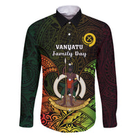 Personalised Vanuatu Family Day Family Matching Puletasi Dress and Hawaiian Shirt Happy 26 December Vanuatuan Pig Tusk LT14 Dad's Shirt - Long Sleeve Black - Polynesian Pride
