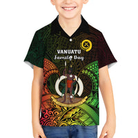 Personalised Vanuatu Family Day Family Matching Puletasi Dress and Hawaiian Shirt Happy 26 December Vanuatuan Pig Tusk LT14 Son's Shirt Black - Polynesian Pride
